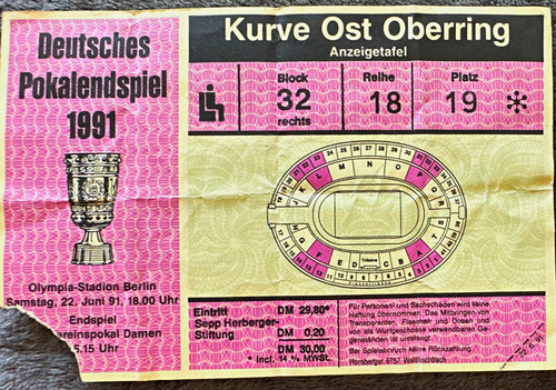 Ticket dfb pokalendspiel 1991 - ticket,
